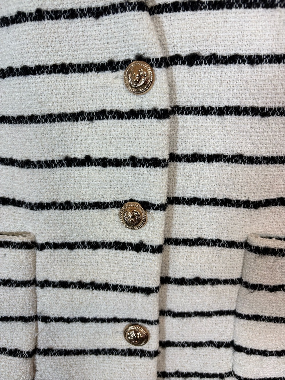 H&M Women's Bouclé Vest | Trendy White‎ Striped Vest Waistcoat | Size: S Pockets - Picture 5 of 9